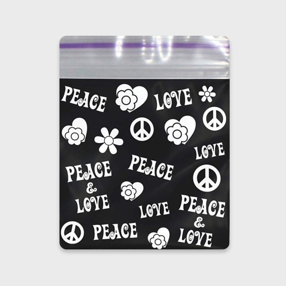 Resealable Plastic Bags 30×30 mm Black with Peace Printed Patterns Resealable Plastic Bags 30×30 mm Black with Peace Printed Patterns