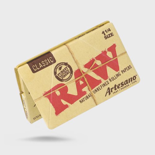 RAW Classic Rolling Papers Artesano Size 1¼ with Tray-Paper-Tips